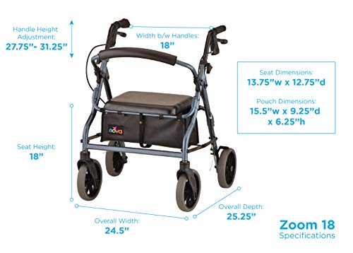 NOVA Medical Products Zoom Rollator Walker with Seat Height Blue 1 Count - Image 5
