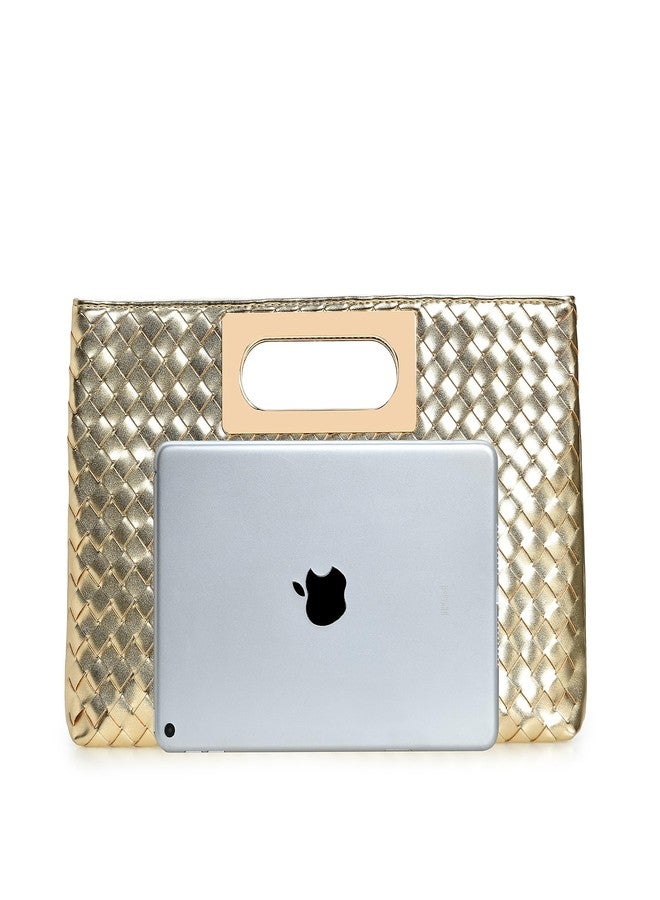 IXEBELLA Dressy Woven PU Leather Small Handbag, Fashion Women Party Clutch Purse, Formal Bag for Wedding, Prom, Cocktail (Light Gold-woven) - Image 5