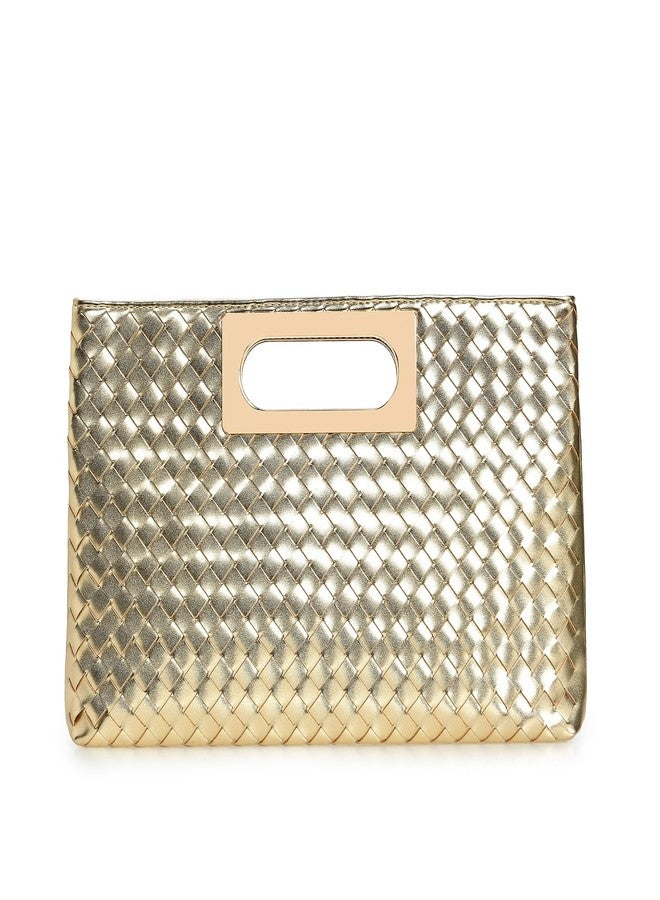 IXEBELLA Dressy Woven PU Leather Small Handbag, Fashion Women Party Clutch Purse, Formal Bag for Wedding, Prom, Cocktail (Light Gold-woven) - Image 1