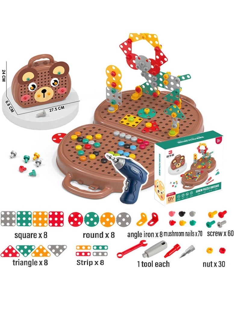 Magic Montessori Play Toolbox with Drill, 203Pcs Magic Montessori Play Toolbox Bear-Themed, 2D/3D Creativity Tool Box Montessori Toys Gift for Age 3-12 Years Old Boys Kids, Girls - Image 1