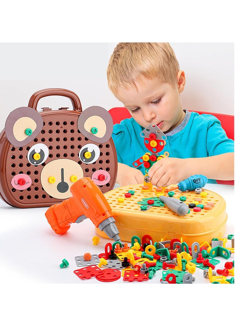 Magic Montessori Play Toolbox with Drill, 203Pcs Magic Montessori Play Toolbox Bear-Themed, 2D/3D Creativity Tool Box Montessori Toys Gift for Age 3-12 Years Old Boys Kids, Girls - Image 2