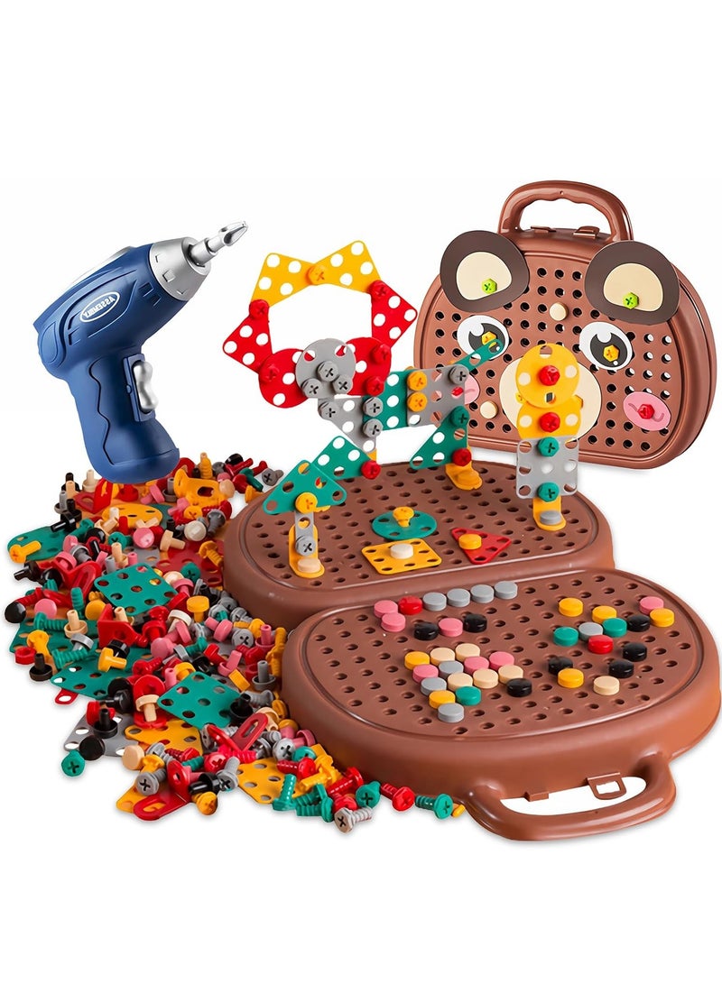 Magic Montessori Play Toolbox with Drill, 203Pcs Magic Montessori Play Toolbox Bear-Themed, 2D/3D Creativity Tool Box Montessori Toys Gift for Age 3-12 Years Old Boys Kids, Girls - Image 4