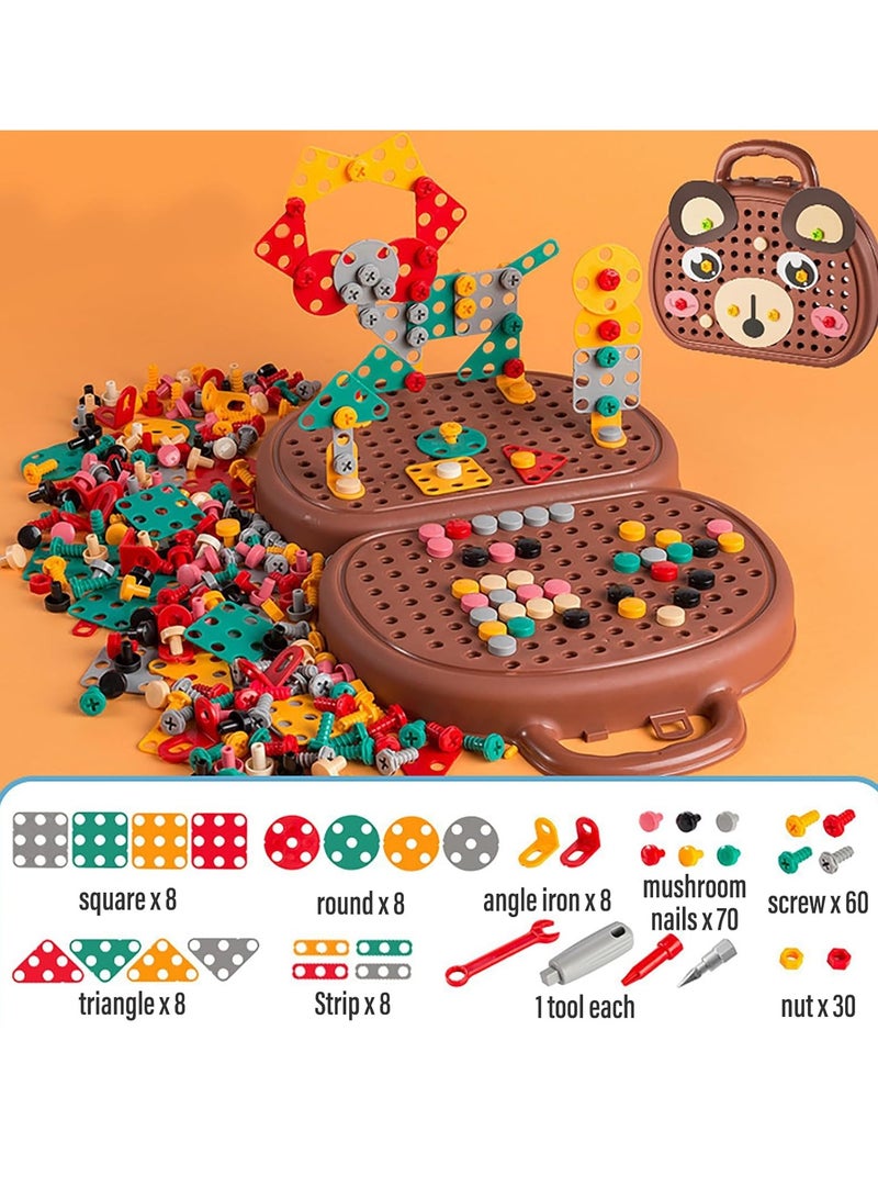Magic Montessori Play Toolbox with Drill, 203Pcs Magic Montessori Play Toolbox Bear-Themed, 2D/3D Creativity Tool Box Montessori Toys Gift for Age 3-12 Years Old Boys Kids, Girls - Image 5