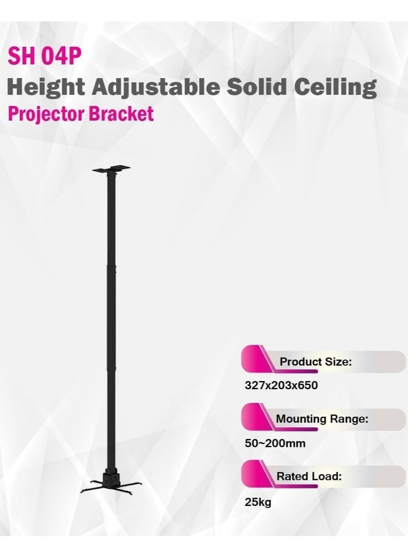 Skilltech Height Adjustable Solid Ceiling Projector Bracket – Heavy-Duty Steel Construction, 25kg Load Capacity, Universal Mount with Tilt & Swivel for Home & Office Use, Easy DIY Installation, Black – SH-04P - Image 3