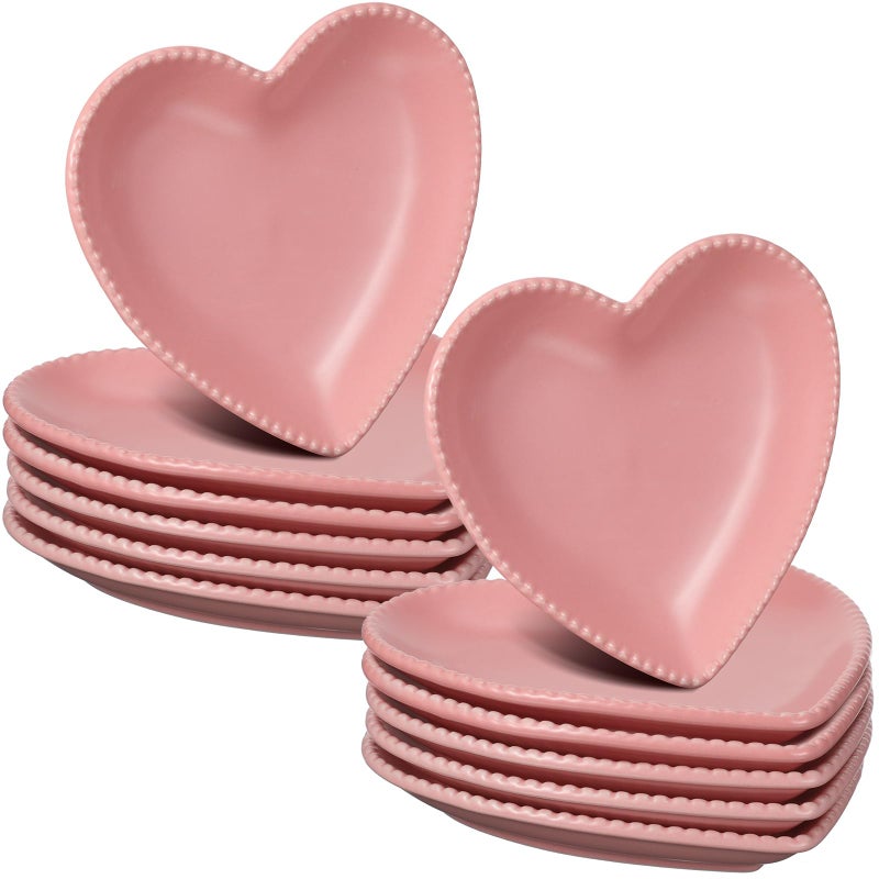 Meanplan 12 pcs Heart Shaped Plates Ceramic Salad 6.9 Inches Ceramic Graduation Plates Dinner Heart Shaped Serving Dish Dessert Elegant for Kitchen Steak Snacks(Pink) - Image 1