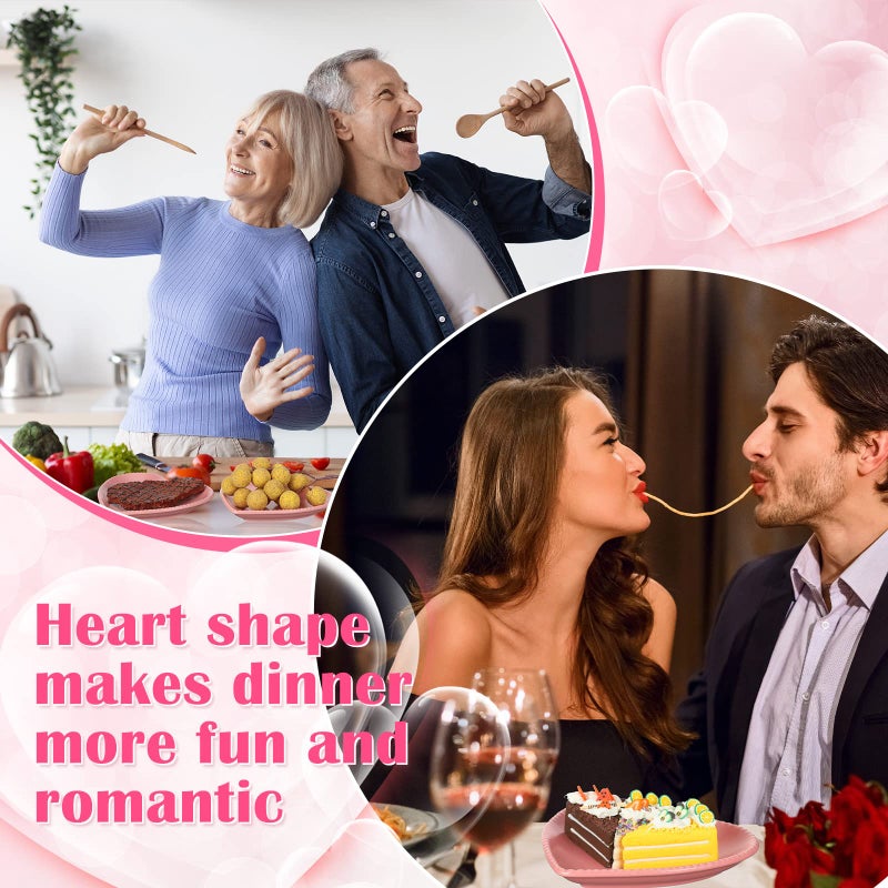 Meanplan 12 pcs Heart Shaped Plates Ceramic Salad 6.9 Inches Ceramic Graduation Plates Dinner Heart Shaped Serving Dish Dessert Elegant for Kitchen Steak Snacks(Pink) - Image 3
