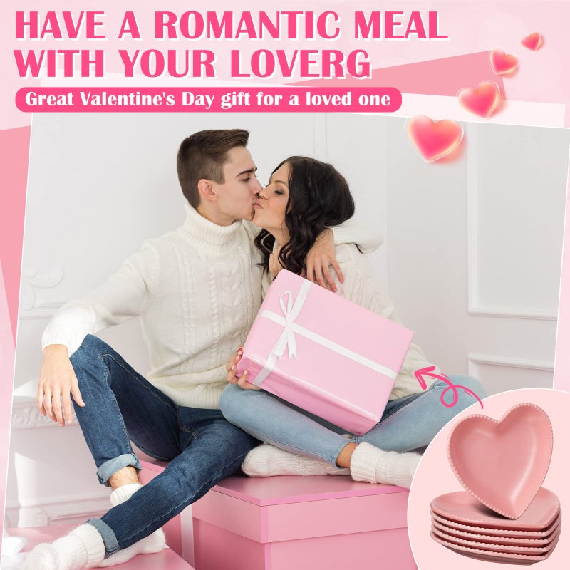 Meanplan 12 pcs Heart Shaped Plates Ceramic Salad 6.9 Inches Ceramic Graduation Plates Dinner Heart Shaped Serving Dish Dessert Elegant for Kitchen Steak Snacks(Pink) - Image 5
