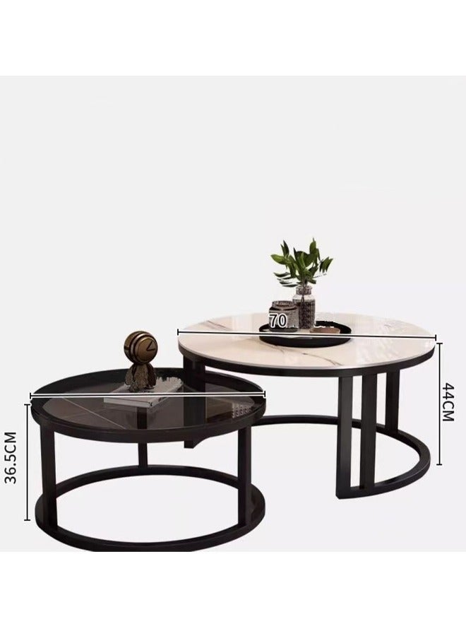 NKX Light luxury modern simple round small apartment coffee table living room home rock plate coffee table round 70cm Black&White - Image 2