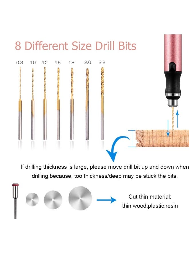 KISSUN 3-Speed Cordless Mini Drill Pen With 8 Small Drill Bits,Rechargeable Electric Hand Drill Pin Vise,Resin Drill Set For Jewelry Making,Resin,Plastic,Wood,Keychains DIY (PINK) - Image 4