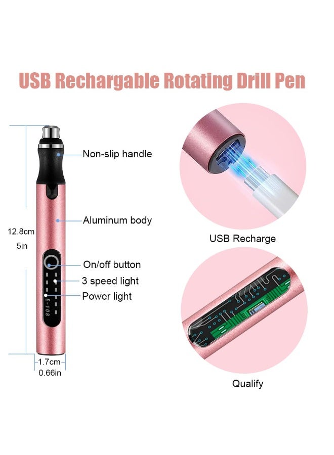 KISSUN 3-Speed Cordless Mini Drill Pen With 8 Small Drill Bits,Rechargeable Electric Hand Drill Pin Vise,Resin Drill Set For Jewelry Making,Resin,Plastic,Wood,Keychains DIY (PINK) - Image 2