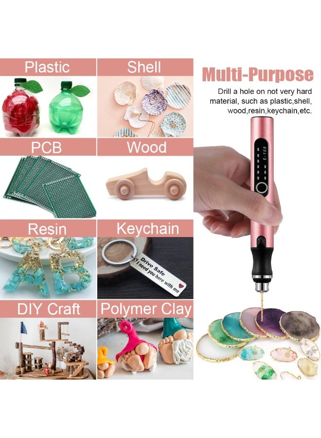 KISSUN 3-Speed Cordless Mini Drill Pen With 8 Small Drill Bits,Rechargeable Electric Hand Drill Pin Vise,Resin Drill Set For Jewelry Making,Resin,Plastic,Wood,Keychains DIY (PINK) - Image 5