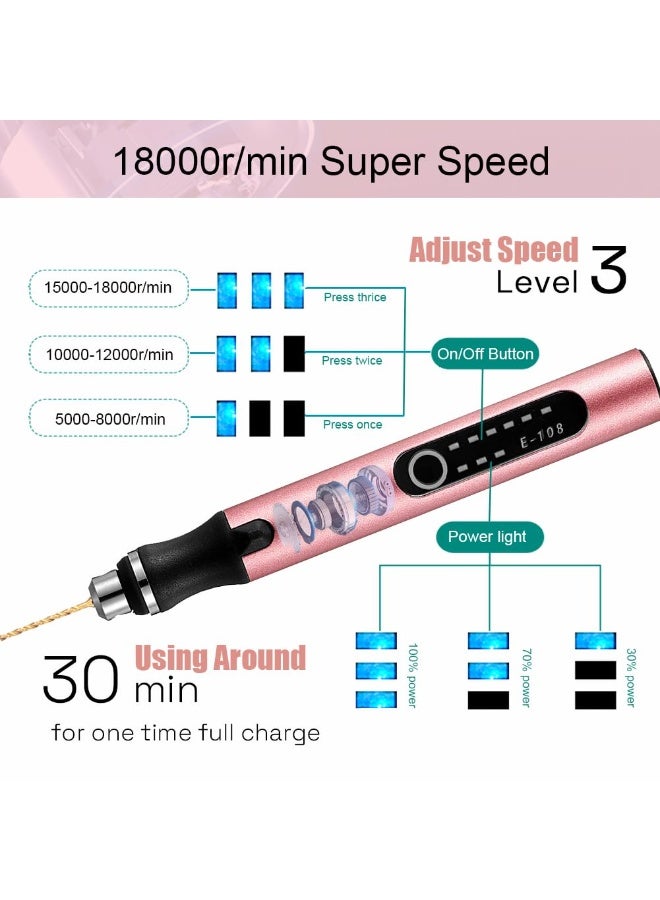 KISSUN 3-Speed Cordless Mini Drill Pen With 8 Small Drill Bits,Rechargeable Electric Hand Drill Pin Vise,Resin Drill Set For Jewelry Making,Resin,Plastic,Wood,Keychains DIY (PINK) - Image 3