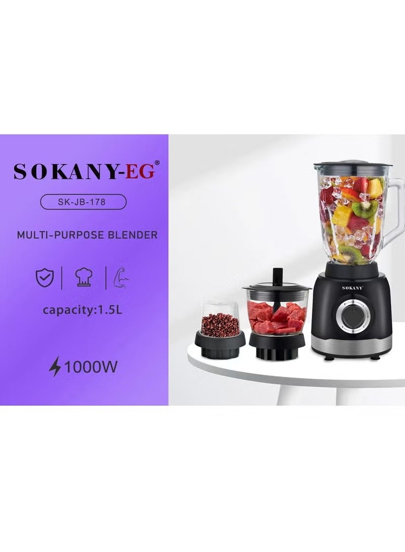 سوكاني خلاط سوكاني SK‑178N 3×1 – قوة 1000 وات – سعة 1.6 لتر – إكليريك  - Image 2