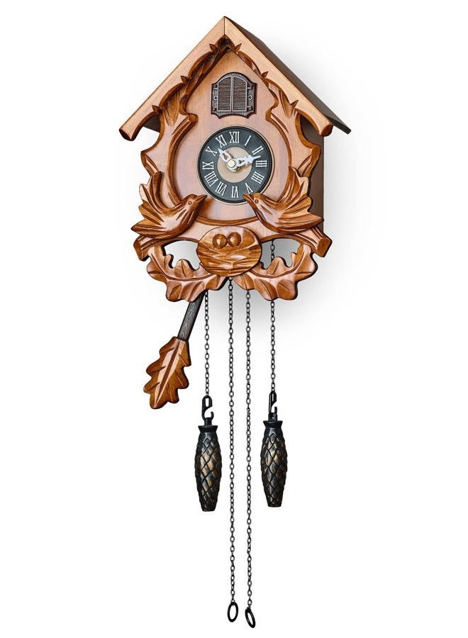 TIMEGEAR Cuckoo Clock with Night Mode, Singing Bird and Carved Wood Decorations (Cherry) - Image 1
