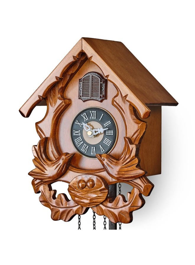 TIMEGEAR Cuckoo Clock with Night Mode, Singing Bird and Carved Wood Decorations (Cherry) - Image 5
