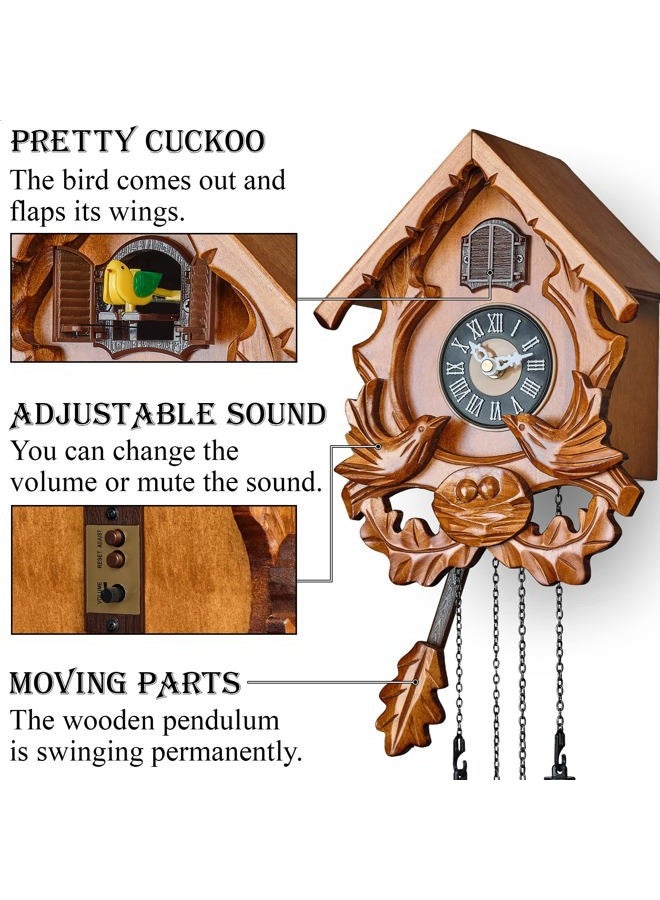 TIMEGEAR Cuckoo Clock with Night Mode, Singing Bird and Carved Wood Decorations (Cherry) - Image 3
