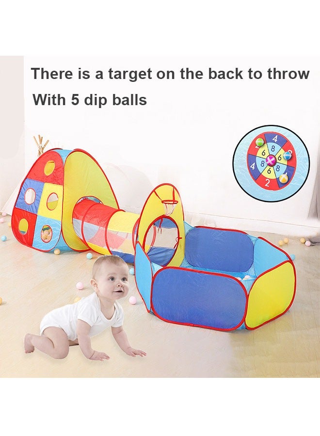 Portable 3 in 1 Foldable Pop Up Indoor Outdoor Play Tent with Tunnel and Ball Pool for Kids - Image 1