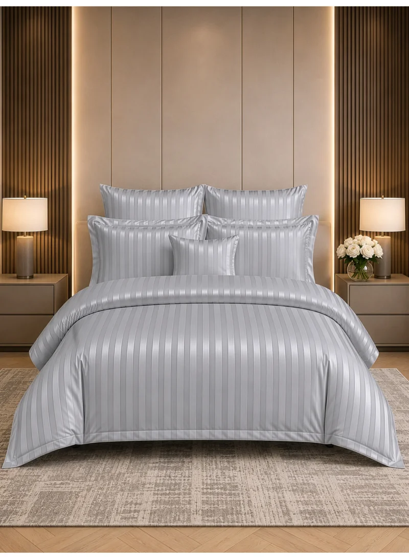 Striped Comforter Set, King Size Fits 200x200cm, 8-Piece Hotel Bedding with 350 GSM Filling – Comforter, Duvet Cover, Fitted Sheet, Pillowcases & Cushion Cover