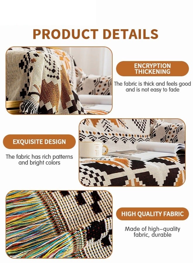 ميكسد بطانية أريكة، بطانية أريكة منسوجة بشرابة هندسية بوهيمية لغرفة النوم، سجادة نزهة مقاومة للرطوبة للأماكن الخارجية، 130 × 180 سم - Image 4
