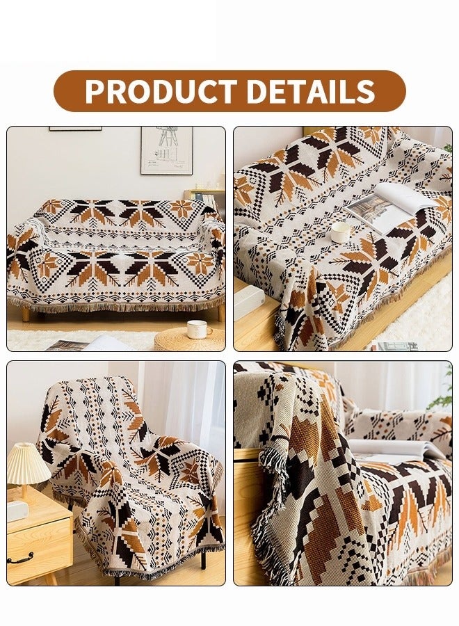 ميكسد بطانية أريكة، بطانية أريكة منسوجة بشرابة هندسية بوهيمية لغرفة النوم، سجادة نزهة مقاومة للرطوبة للأماكن الخارجية، 130 × 180 سم - Image 3