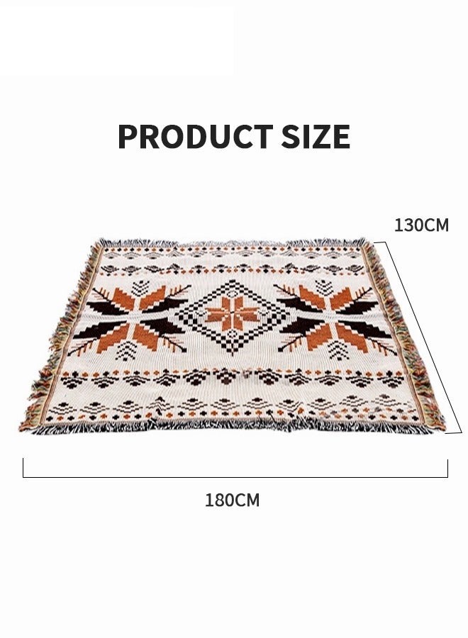 ميكسد بطانية أريكة، بطانية أريكة منسوجة بشرابة هندسية بوهيمية لغرفة النوم، سجادة نزهة مقاومة للرطوبة للأماكن الخارجية، 130 × 180 سم - Image 5