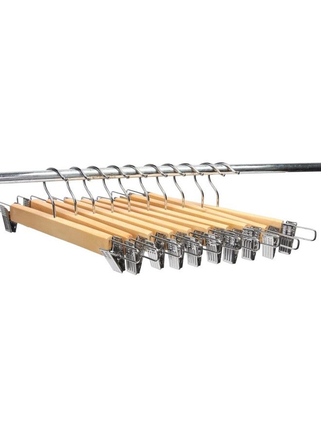 Kuber Industries Hanger|Steel Adjustable Clips|Wooden Natural Finish Closet Hanger with Swivel Hook for Clothes & Classical Lifestyle|Pack of 3 (Brown) - Image 2