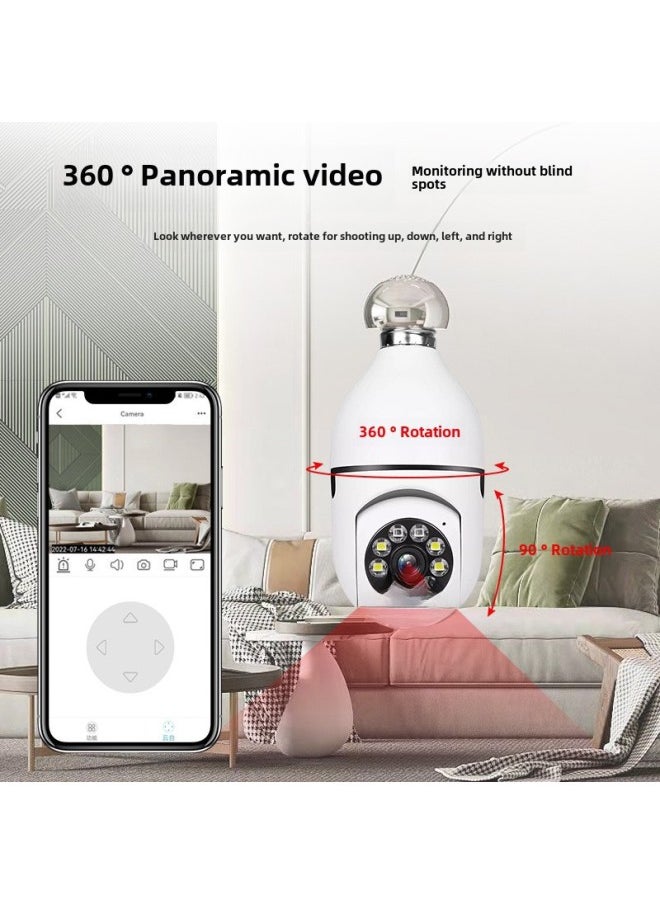 Generic - A6 Bulb Camera 360 Degree Intelligent Intercom Monitoring Security Remote Wireless Wifi Bulb E27 Camera-Color:White HD Dual-light Full Color +64G Memory Card + Card Reader - Image 1