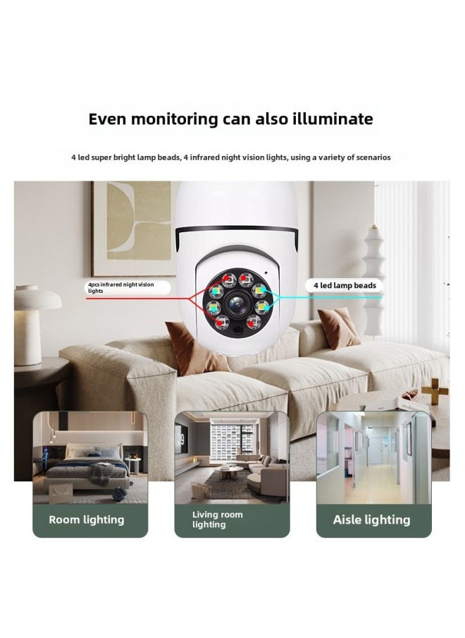 Generic - A6 Bulb Camera 360 Degree Intelligent Intercom Monitoring Security Remote Wireless Wifi Bulb E27 Camera-Color:White HD Dual-light Full Color +64G Memory Card + Card Reader - Image 1