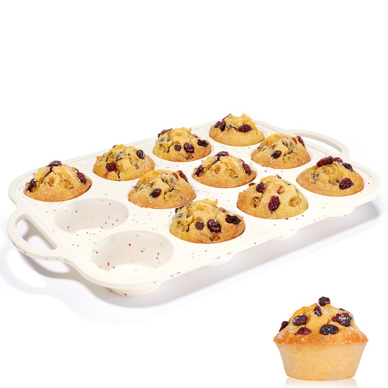 CAKETIME Silicone Muffin Pan, Metal Reinforced Frame Regular Size 2.8 Inch Cupcake Pan with Handle 12 Cups Nonstick Muffin Tray for Baking BPA Free 1 Pack Confetti - Image 1