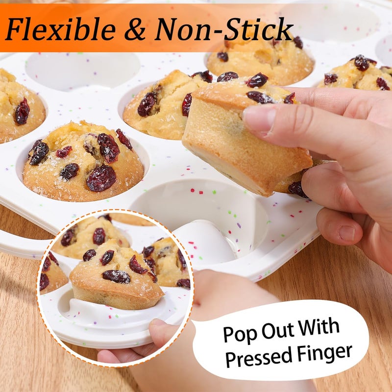 CAKETIME Silicone Muffin Pan, Metal Reinforced Frame Regular Size 2.8 Inch Cupcake Pan with Handle 12 Cups Nonstick Muffin Tray for Baking BPA Free 1 Pack Confetti - Image 5