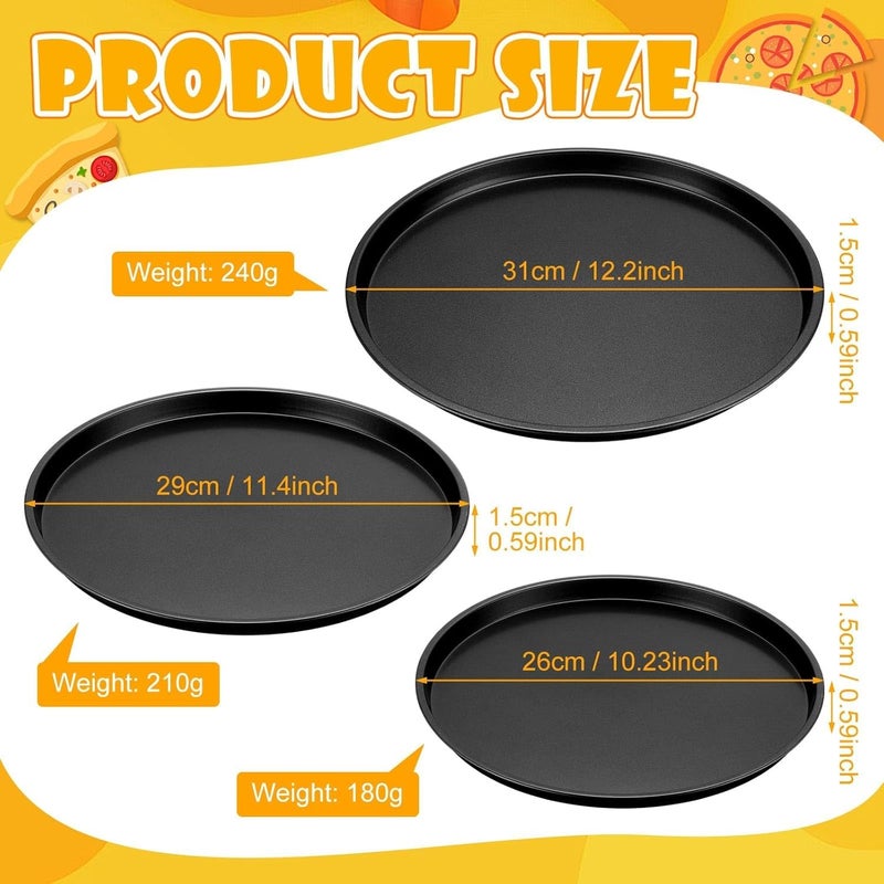 Zipron Pizza Pans 1023114121 Inches Set of 3 Stainless Steel Pizza Pan Black Non Stick Pizza Baking Pans Pizza Oven Pans Tray Round Serving Plate for Pie Cookie Pizza Cake Baking Grilling - Image 2