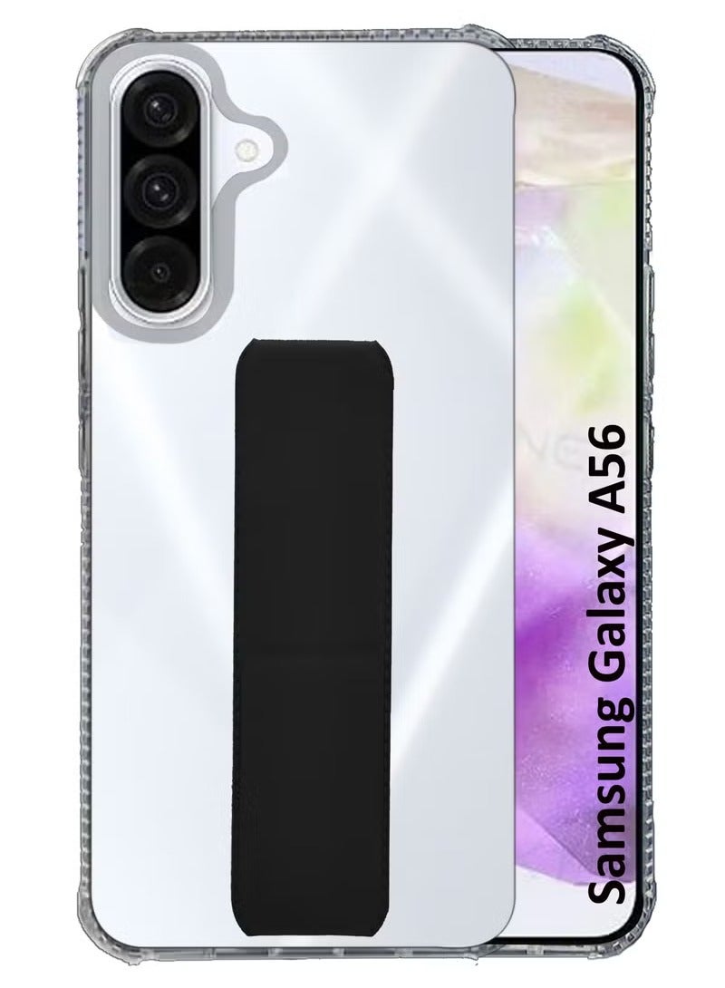 3-in-1 Magnetic Transparent Wrist Strap Hand Grip Stand Back Case Cover  for Samsung Galaxy A56-Clear/Black - Image 1