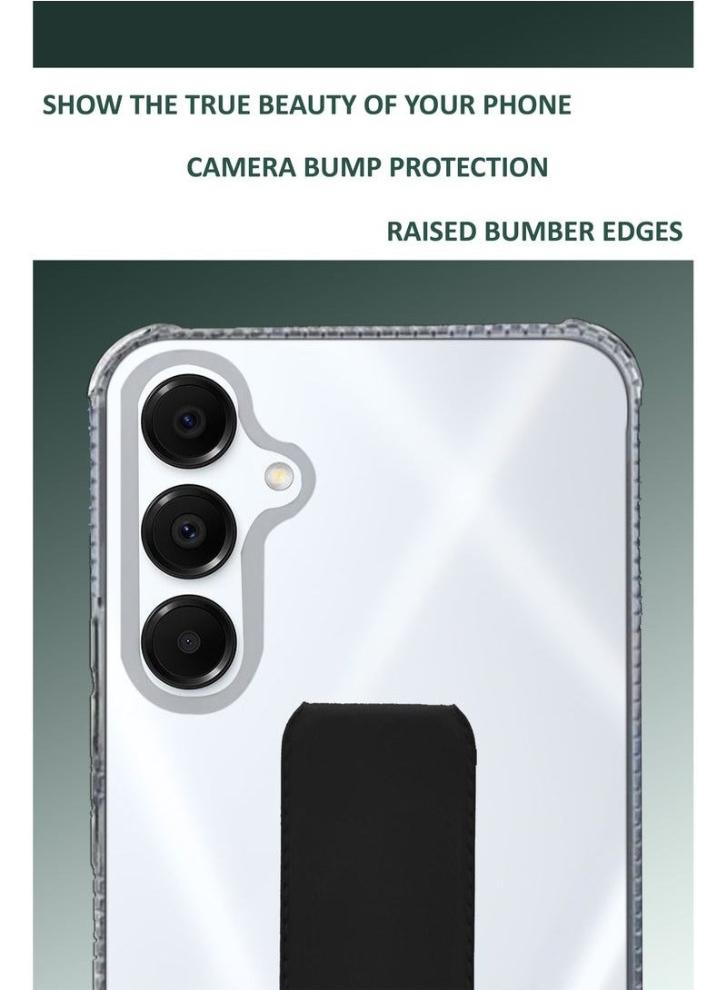 3-in-1 Magnetic Transparent Wrist Strap Hand Grip Stand Back Case Cover  for Samsung Galaxy A56-Clear/Black - Image 2