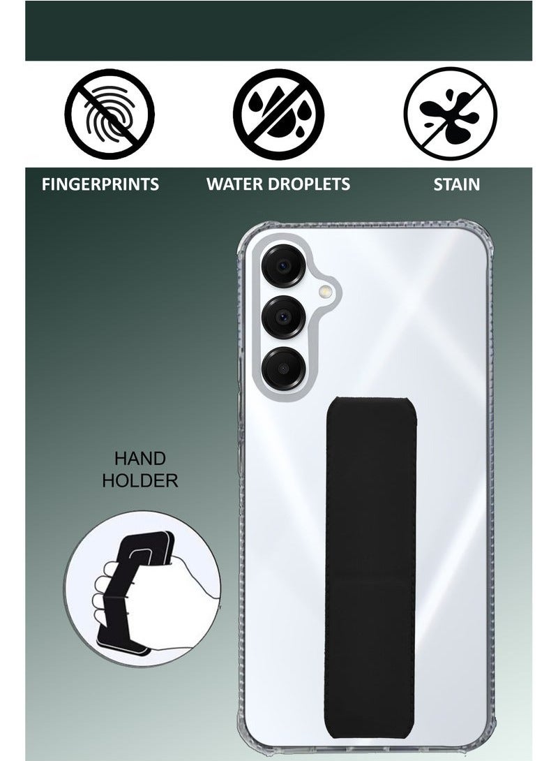 3-in-1 Magnetic Transparent Wrist Strap Hand Grip Stand Back Case Cover  for Samsung Galaxy A56-Clear/Black - Image 3