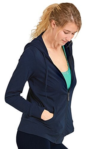 Sofra Women's Thin Cotton Zip Up Hoodie Jacket (S, Navy) - Image 2