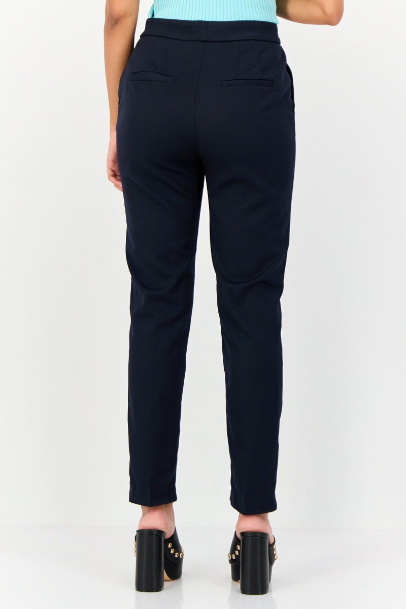 KOTON Women Regular Fit Solid Straight Leg Pants, Navy - Image 3