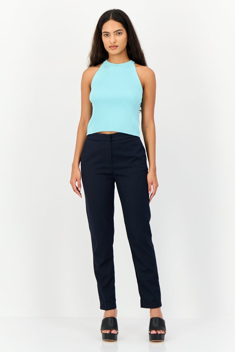 KOTON Women Regular Fit Solid Straight Leg Pants, Navy - Image 2