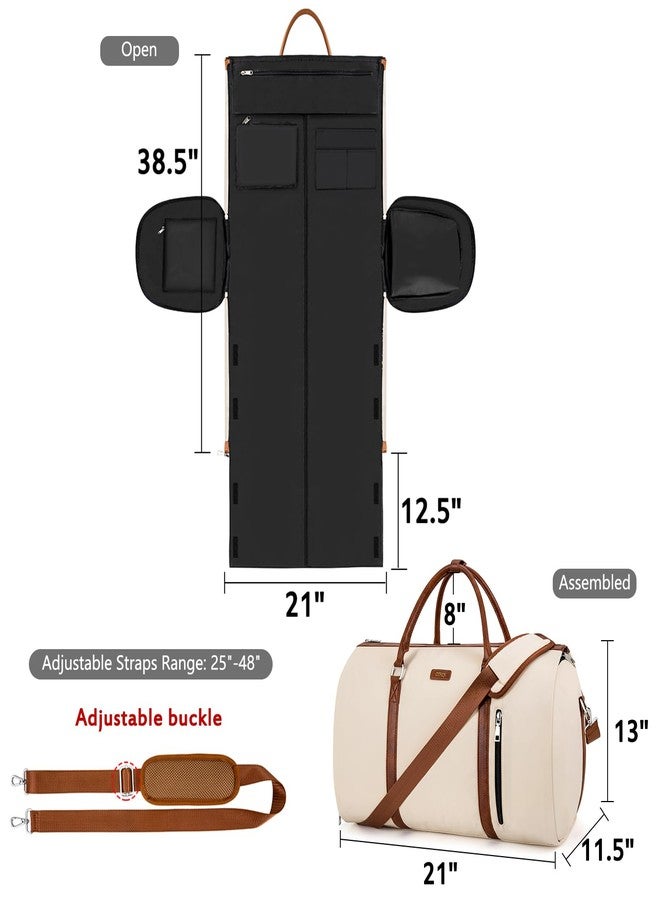TIBES Convertible Garment Duffle Bags for Travel - Carry On Garment Bags With Toiletry Bag, Large Weekender Bags for Women Men 2 in 1 Hanging Suitcase Suit Travel Duffel (Off White) - Image 5