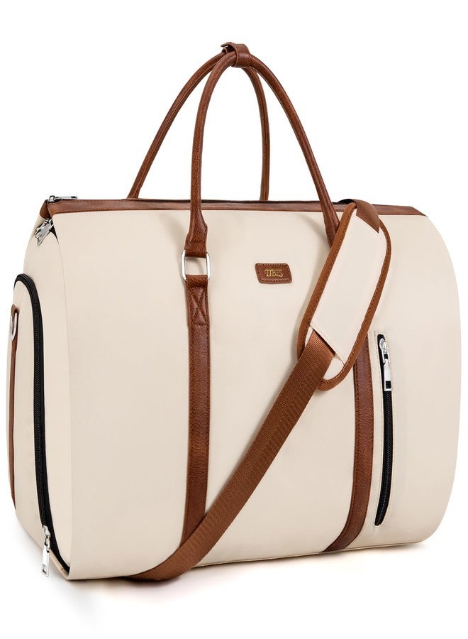 TIBES Convertible Garment Duffle Bags for Travel - Carry On Garment Bags With Toiletry Bag, Large Weekender Bags for Women Men 2 in 1 Hanging Suitcase Suit Travel Duffel (Off White) - Image 1