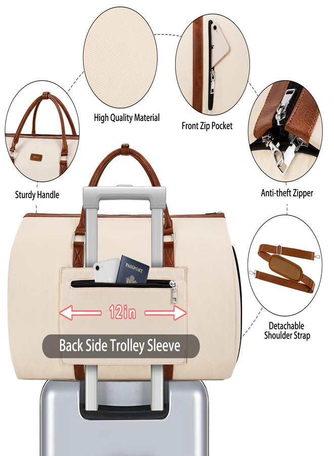 TIBES Convertible Garment Duffle Bags for Travel - Carry On Garment Bags With Toiletry Bag, Large Weekender Bags for Women Men 2 in 1 Hanging Suitcase Suit Travel Duffel (Off White) - Image 4