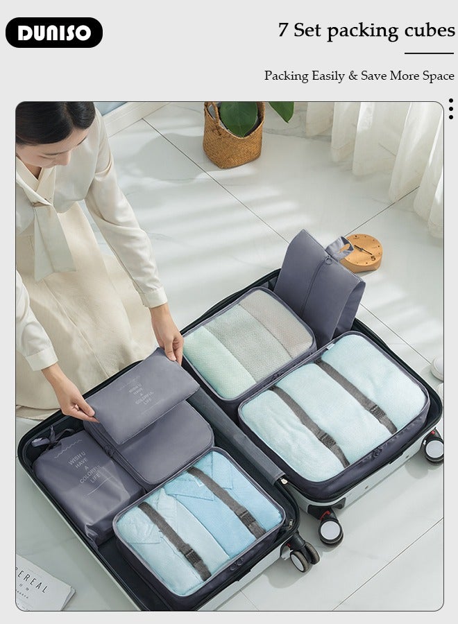 DUNISO 7 PCS Packing Cubes for Suitcases, Travel Storage Bag Set, Travel Luggage Organizer, Multi-Functional Compression Organizer Bags, Clothing Sorting Packages Travel Packing Pouches for Man and Women Travel Essentials  - Image 4