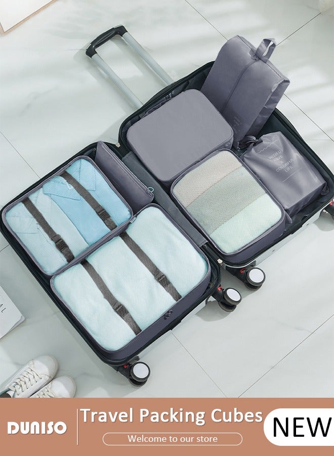 DUNISO 7 PCS Packing Cubes for Suitcases, Travel Storage Bag Set, Travel Luggage Organizer, Multi-Functional Compression Organizer Bags, Clothing Sorting Packages Travel Packing Pouches for Man and Women Travel Essentials  - Image 1