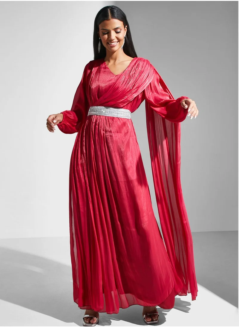 hayas closet Lace Detail Belted Dress