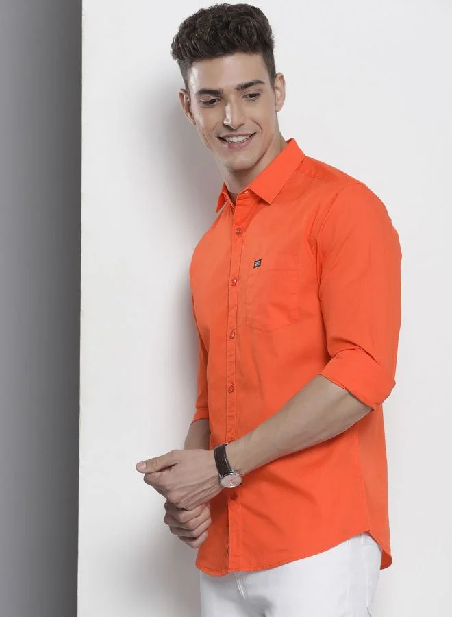 The Indian Garage Co Men Slim Fit Solid Full Sleeves Cutaway Collar Casual Shirt