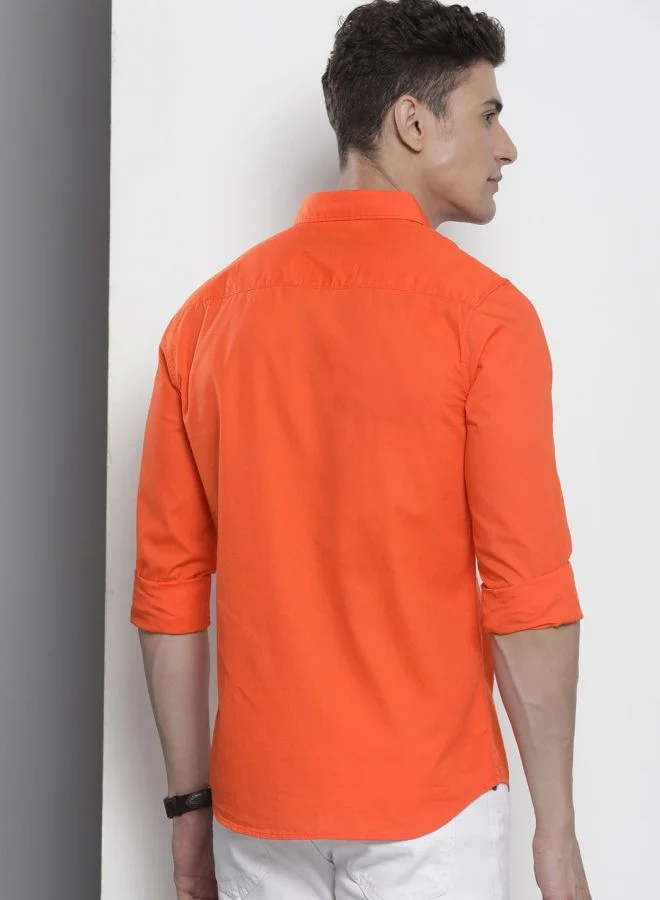 The Indian Garage Co Men Slim Fit Solid Full Sleeves Cutaway Collar Casual Shirt