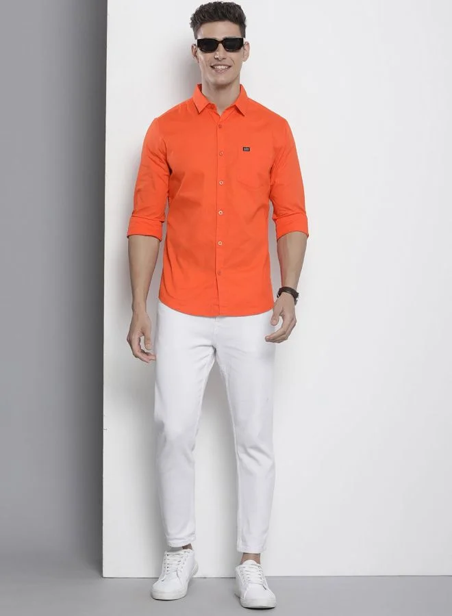 The Indian Garage Co Men Slim Fit Solid Full Sleeves Cutaway Collar Casual Shirt