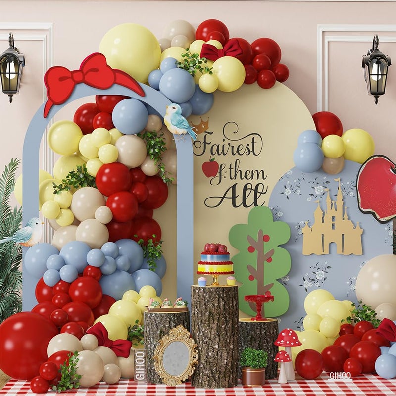 GIHOO Princess Balloon Garland Arch Kit 137pcs Red Blue Yellow Latex Balloons for Girl's Birthday Baby Shower Fairy Tale Princess Theme Party Decorations - Image 1