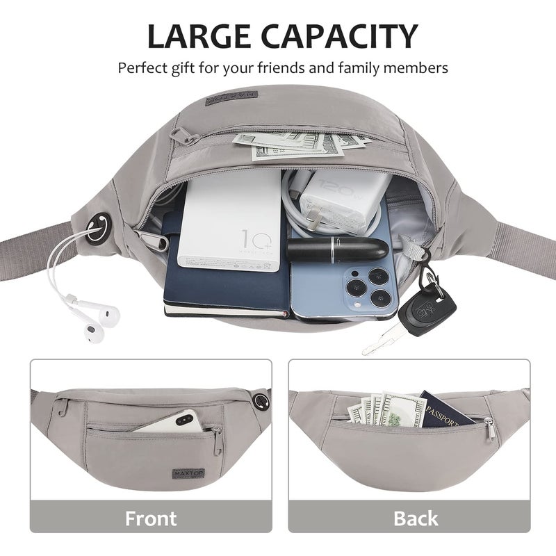 MAXTOP Large Crossbody Fanny Pack Belt Bag for Women Men with 4-Zipper Pockets Gifts for Enjoy Sports Yoga Running Workout Walking Casual Travel Wallets Fashion Waist Pack Phone Bag - Image 3