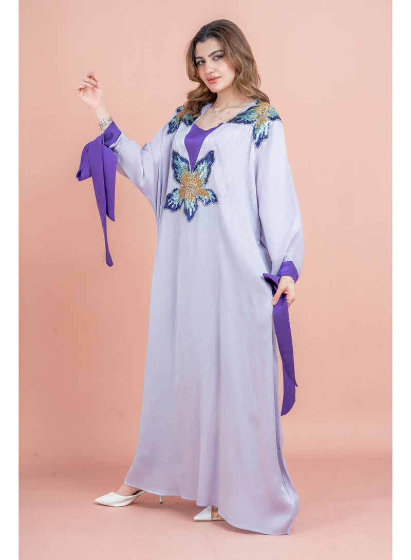 اكسا جلابية كريستال حديثة مطرزة يدوياً بنفسجي - Image 3