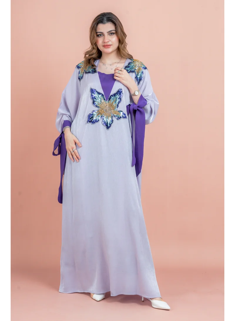 اكسا جلابية عصرية شغل كرستال يدوي IK1048 بنفسجي